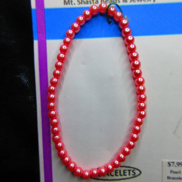 Coral Pink Glass Pearl 7" Stretchy Bracelet Lot Of 3 Different Bracelets - Picture 2 of 4